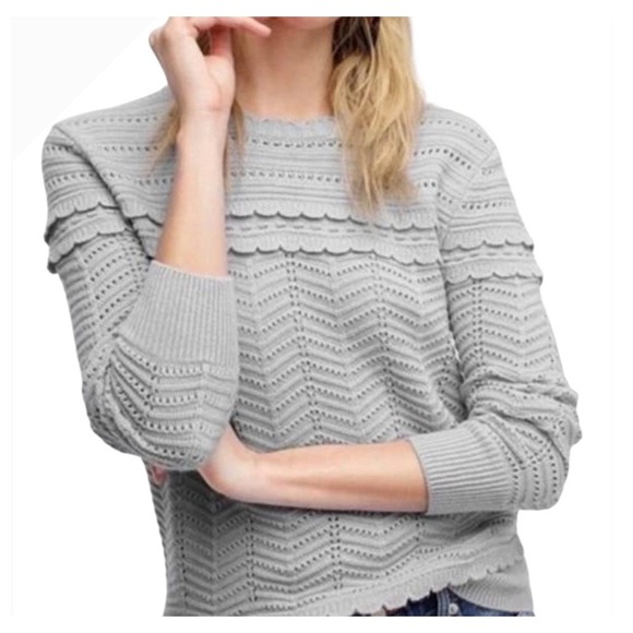 J. Crew Sweaters - J Crew Scallop Pointelle Knit Sweater Women Large Gray Wool Blend Preppy Boho